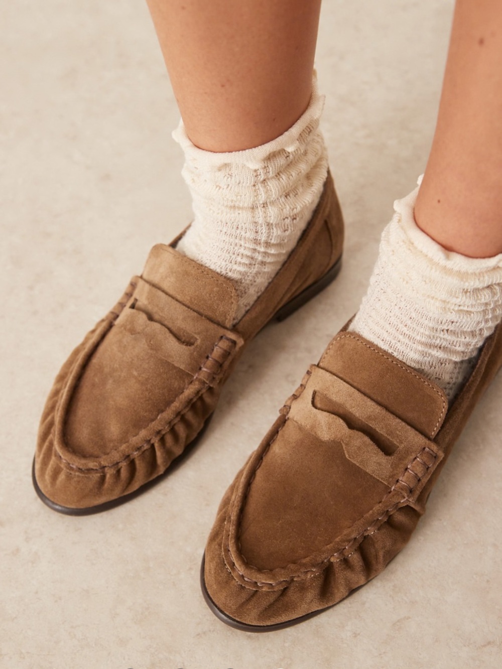 ARRANGE Premium suede leather loafers in tan suede